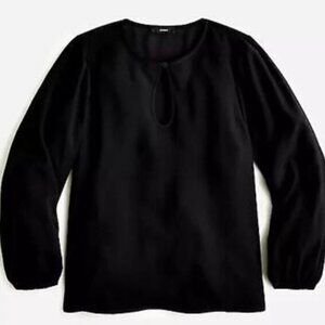 J.Crew Puff Sleeve Keyhole Crepe Blouse in Black (Size TM)